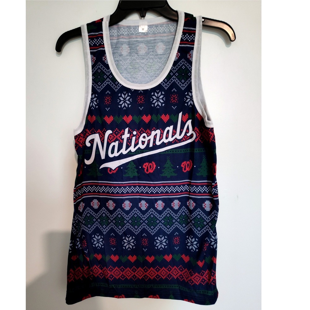 Washington Nationals MLB Ugly Christmas Sweater Tank Top Navy Blue Mens Medium